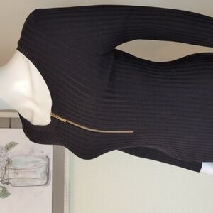 I•N•C International Concepts Black RibKnit ScoopNeck Sweater Gold Zipper SzL NWT